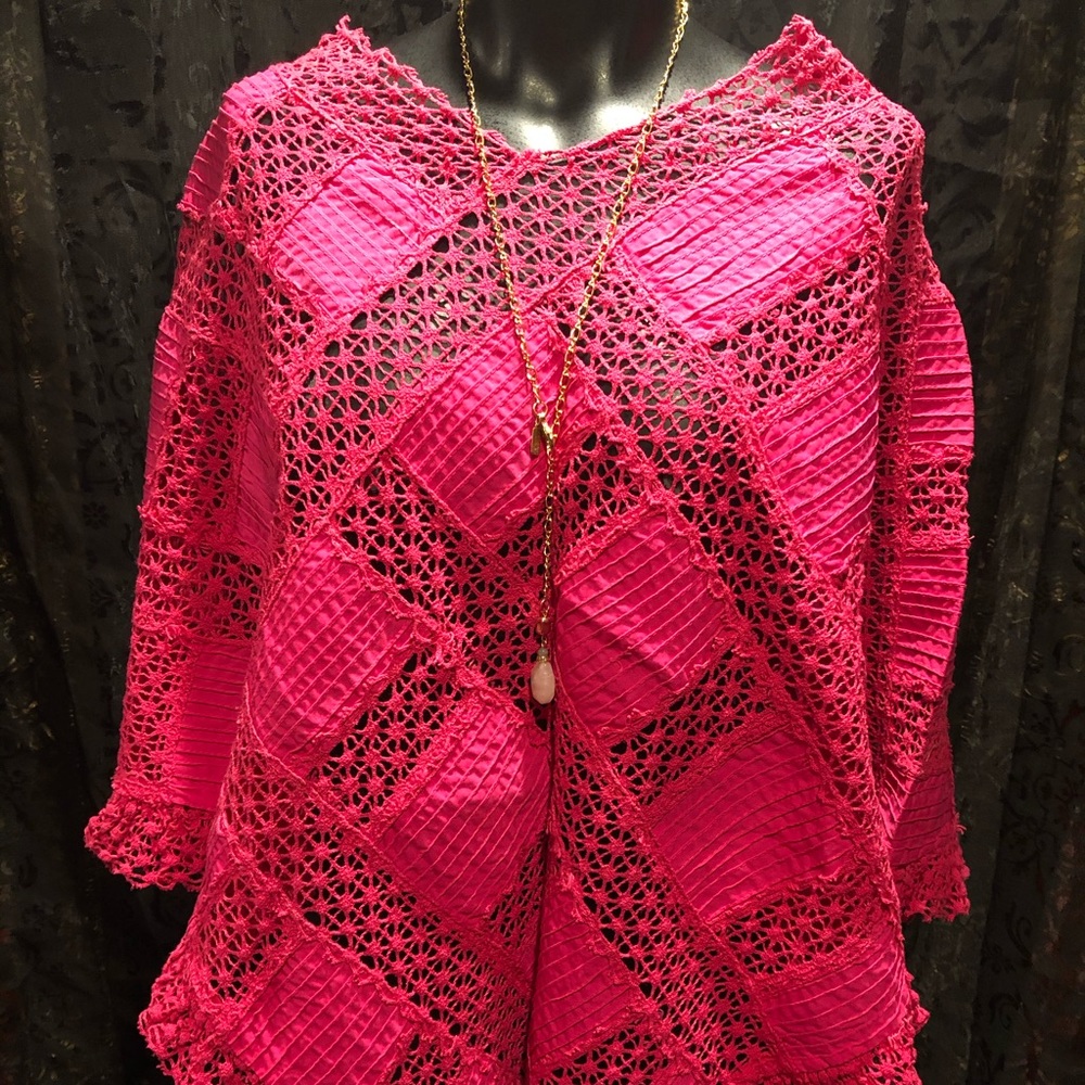 Hot Pink Poncho Lace Quilted Tomacelli Mexico
